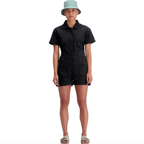 Topo Designs Pants - Topo Designs Sustainably Made Dirt Short Coverall Romper in Black, Size Small